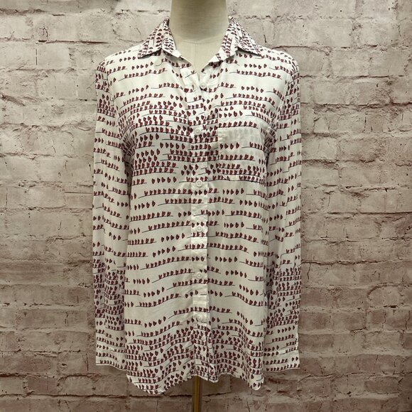 Beachlunchlounge Alanna White String Hearts Printed Button Up Blouse Size XS NEW - Picture 1 of 4